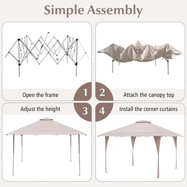 Pop-up pavillon, 395x395x264-284 cm, Khaki , Star