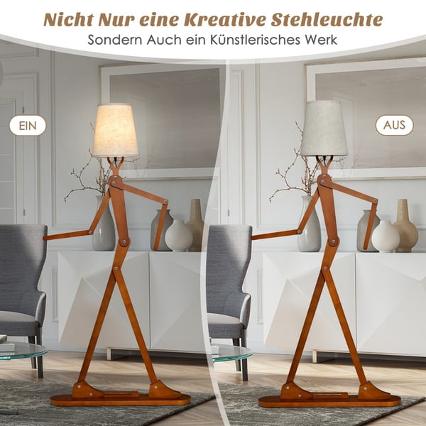 Gulvlampe, 160 cm, Naturfarvet - materiale: gummitræ + slub canvas stof , Star