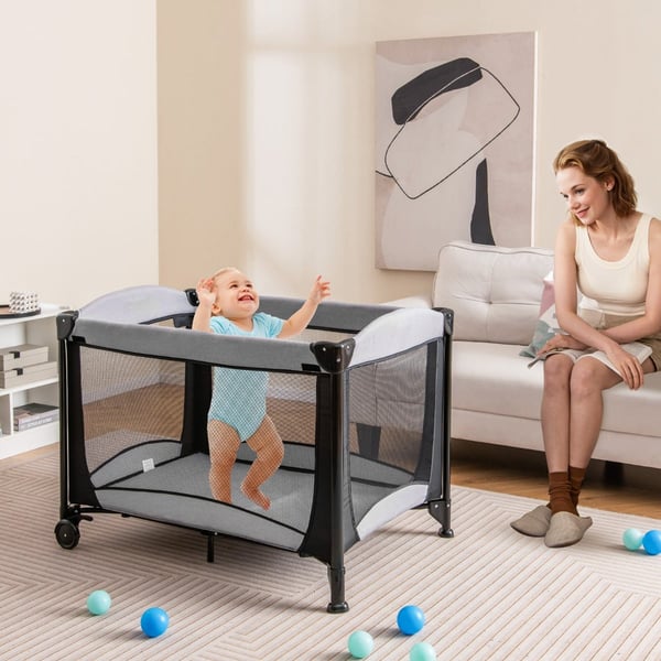 Transportabel baby seng, 110x78x78 cm, Sort + Grå , Star