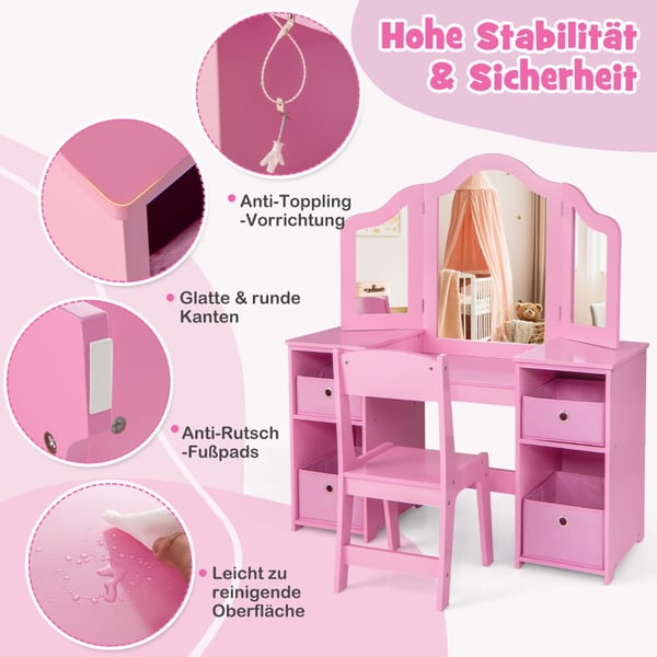 Toiletbord og Stol Sæt, 41x16x46 cm, Pink/Hvid , Star