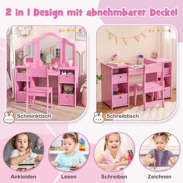 Toiletbord og Stol Sæt, 41x16x46 cm, Pink/Hvid , Star