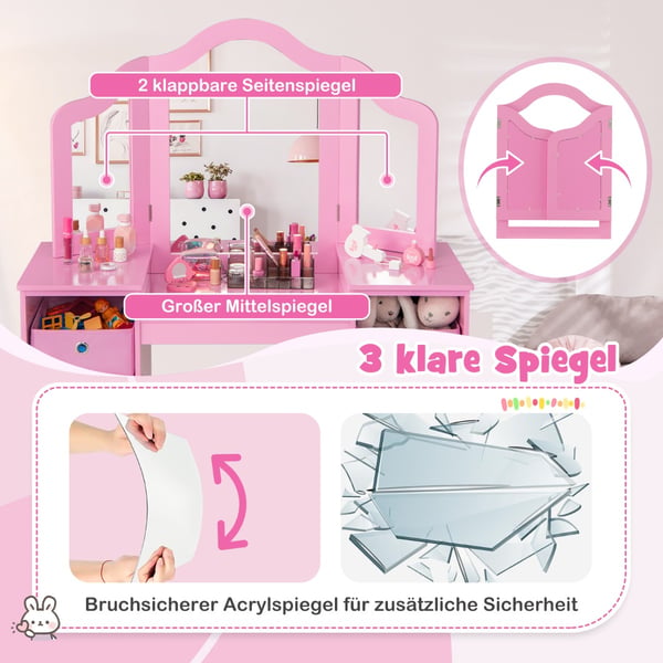 Toiletbord og Stol Sæt, 41x16x46 cm, Pink/Hvid , Star