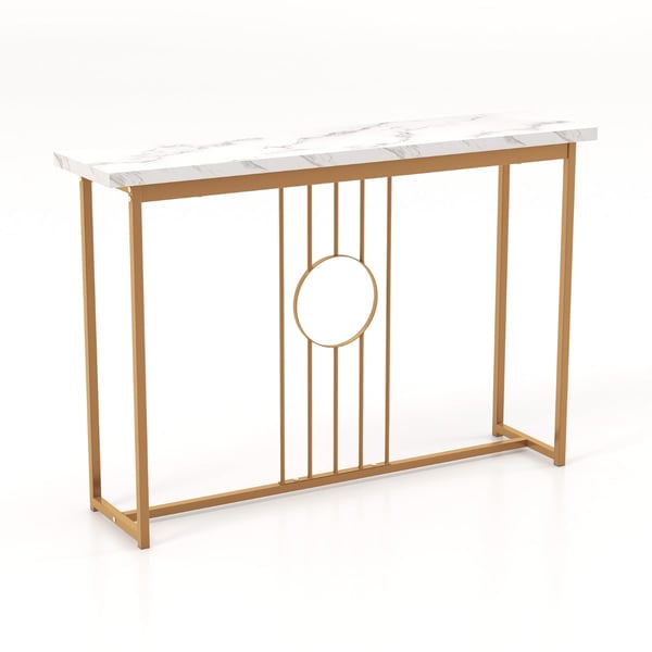 Indgangsbord, Moderne Imiteret Marmorbordplade, 119×30×80 cm, Hvid, Guld , Star