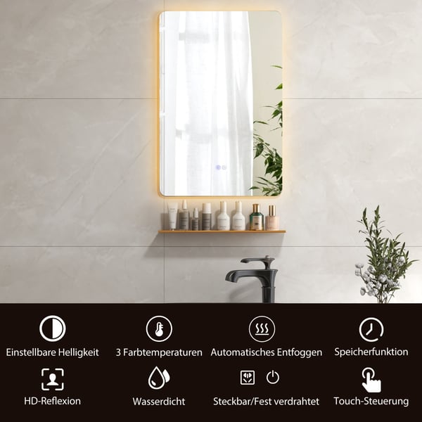 LED-kylpyhuonepeili, 70x50x3,5 cm, hopea, pronssi , Star