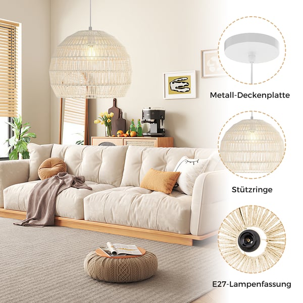 Taklampa, Beige - Material: Flätade pappersrep , Star