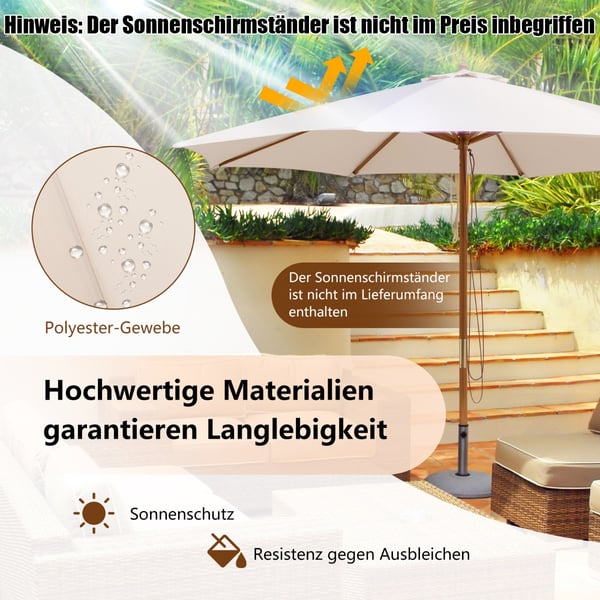 Udendørs parasol, Justerbar 10 fod træ, 25×25×22 cm, Beige , Star