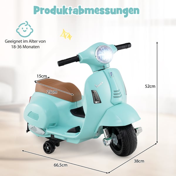 Elektrisk Motorcykel, Licenseret Vespa, 6V, Blå , Star