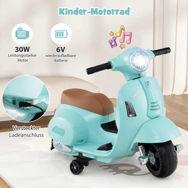 Elektrisk Motorcykel, Licenseret Vespa, 6V, Blå , Star