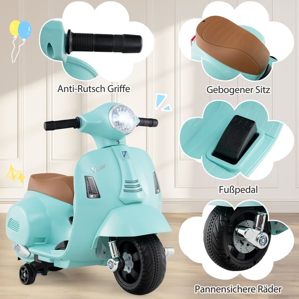 Elektrisk Motorcykel, Licenseret Vespa, 6V, Blå , Star
