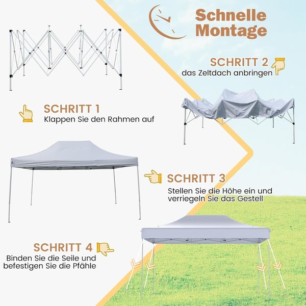 Sammenklappeligt pavillon, 445x300x313-333 cm, hvid , Star