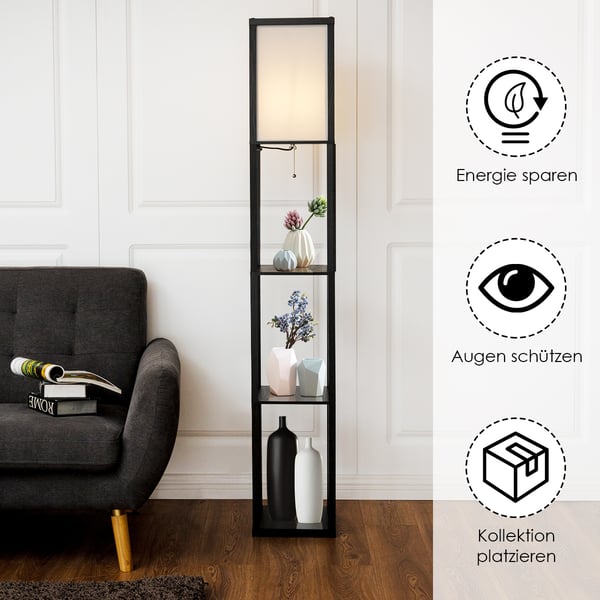 Bogreol med lampe, 26x26x160 cm, Sort og Hvid , Star