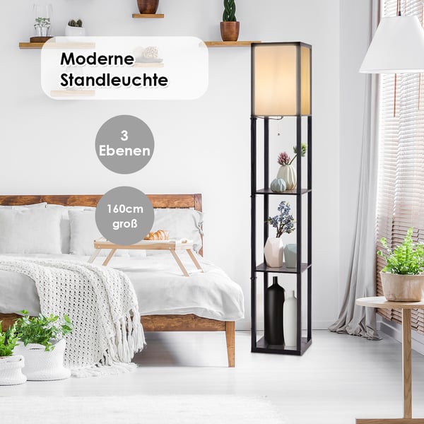 Bogreol med lampe, 26x26x160 cm, Sort og Hvid , Star