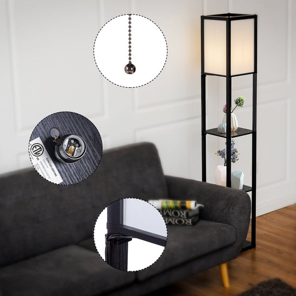 Bogreol med lampe, 26x26x160 cm, Sort og Hvid , Star