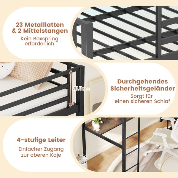 Højseng med skrivebord, 200x90 cm, Sort , Star