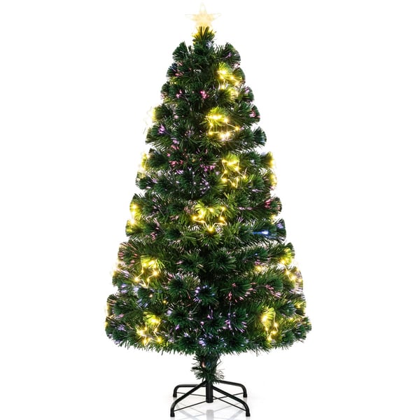 Juletræ, 150cm forbelyst fiberoptisk juletræ med stjernelys øverst, 75x150 cm, Grøn , Star