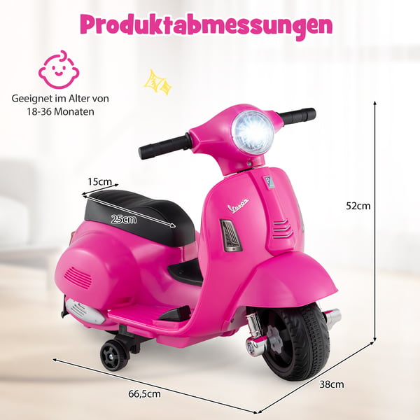 Elektrisk Motorcykel, Licenseret Vespa, 6V, Lyserød , Star