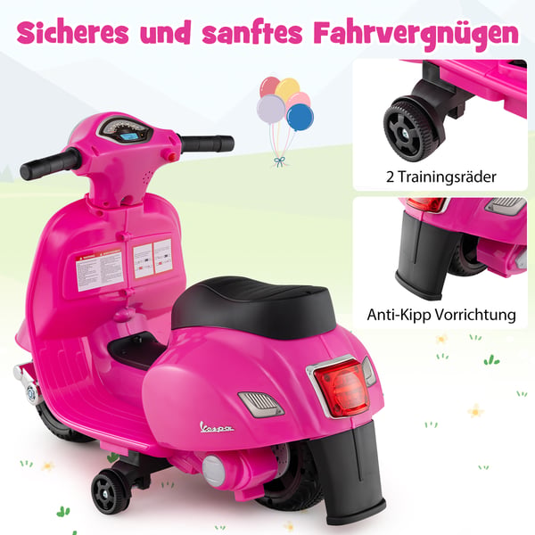 Elektrisk Motorcykel, Licenseret Vespa, 6V, Lyserød , Star