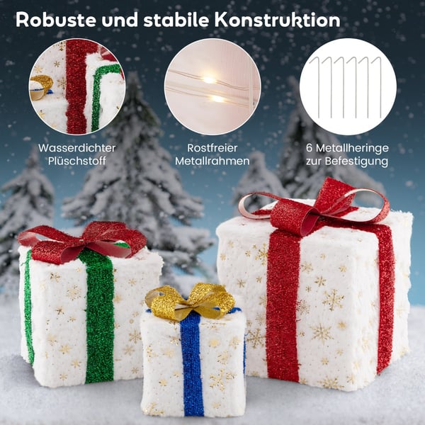 LED lahjarasiat setti, 25x25x26 cm, 20x20x21 cm, 15x15x16 cm, valkoinen punainen kulta vihreä sininen , Star