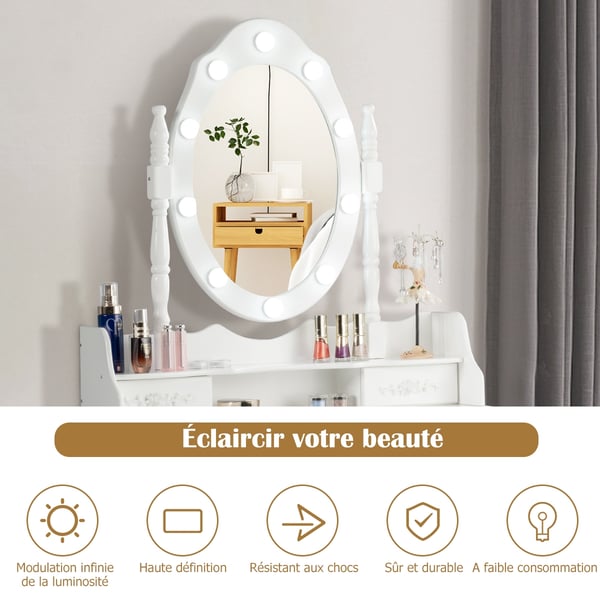 Sminkebord med LED-spejl og taburet, 36x27x43 cm , Star
