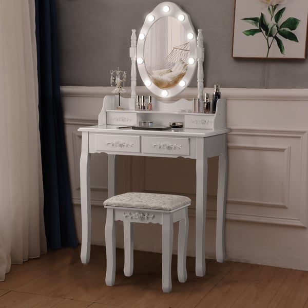 Sminkebord med LED-spejl og taburet, 36x27x43 cm , Star