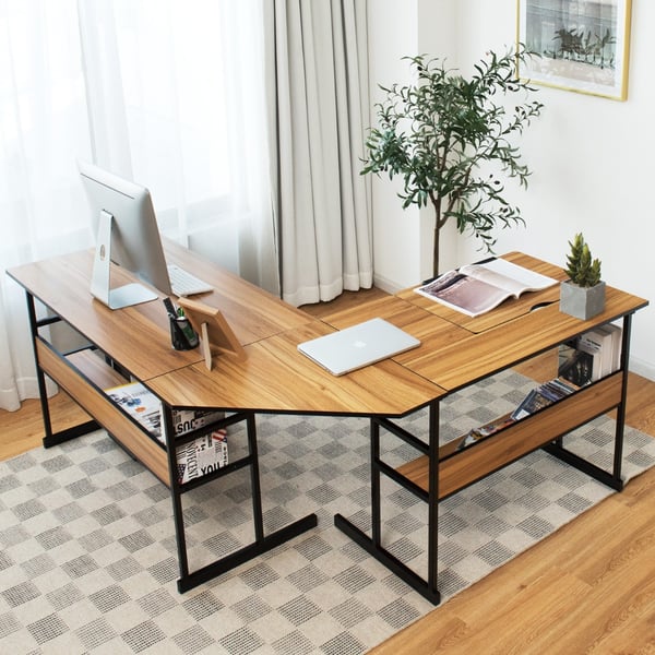 L-formet skrivebord, 170x150x75 cm, valnød , Star