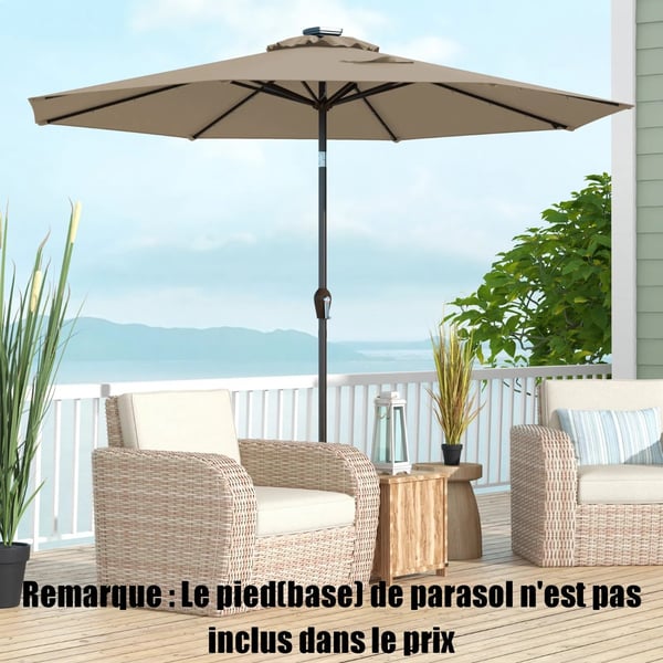 Haveparasol med LED-belysning, Cantilever-parasol, rund parasol, solcelledrevet, 300x300x250 cm, Brun , Star