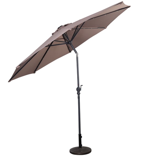 Haveparasol med LED-belysning, Cantilever-parasol, rund parasol, solcelledrevet, 300x300x250 cm, Brun , Star