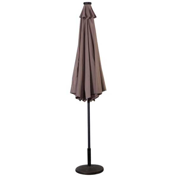 Haveparasol med LED-belysning, Cantilever-parasol, rund parasol, solcelledrevet, 300x300x250 cm, Brun , Star