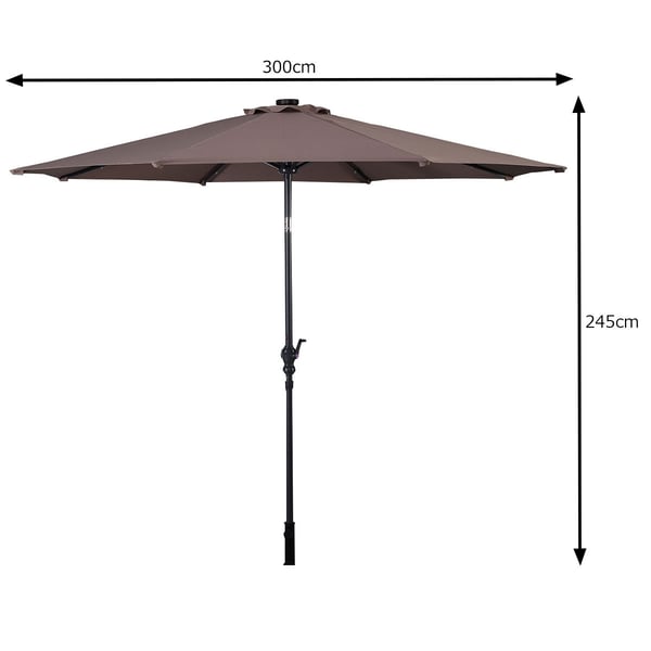 Haveparasol med LED-belysning, Cantilever-parasol, rund parasol, solcelledrevet, 300x300x250 cm, Brun , Star
