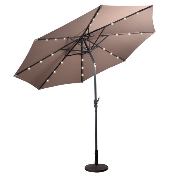 Haveparasol med LED-belysning, Cantilever-parasol, rund parasol, solcelledrevet, 300x300x250 cm, Brun , Star