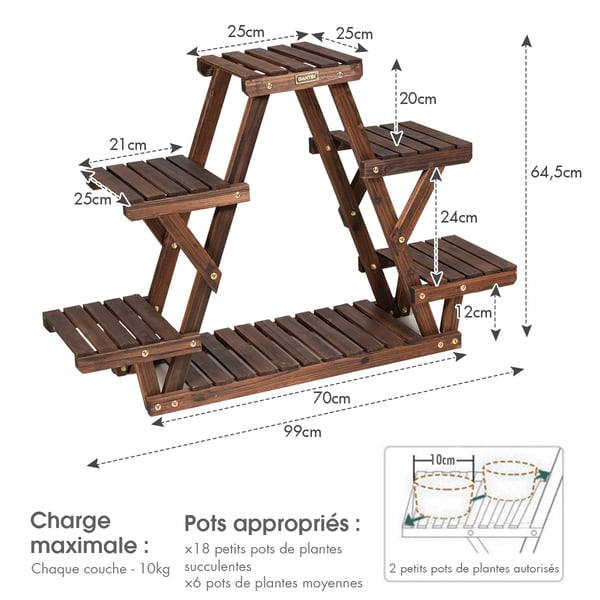 Træ Plantestativ, 39x10x25,5 cm, Carbonized , Star