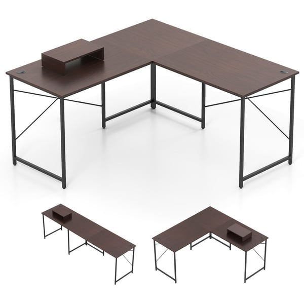 Skrivebord, vendbart L-formet skrivebord, 150x150x75 cm, kaffe , Star