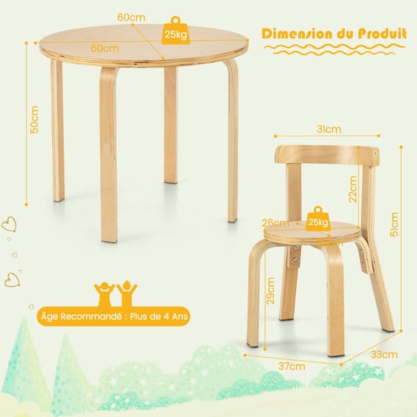 Barnbord och Stol Set, 60x60x50 cm, Natur , Star