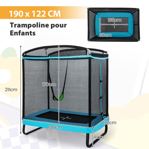 Børne trampolin med gynge og sikkerhedsnet, 190x122x210 cm, Blå , Star