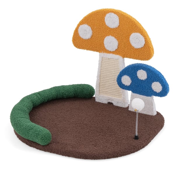 Katte seng, Champignon Katteklo med bred seng og sisal kradsepanel, 58×50×43 cm, Multifarvet , Star
