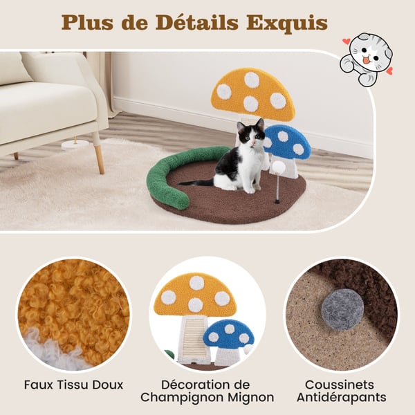 Katte seng, Champignon Katteklo med bred seng og sisal kradsepanel, 58×50×43 cm, Multifarvet , Star