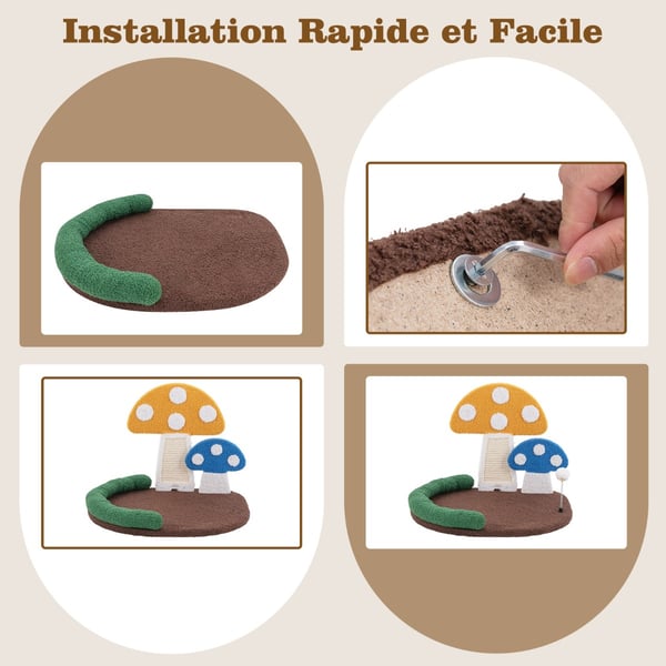 Katte seng, Champignon Katteklo med bred seng og sisal kradsepanel, 58×50×43 cm, Multifarvet , Star