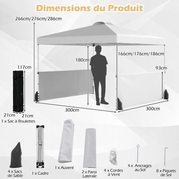 Pavillon, 300x300x266-286 cm, Hvid , Star