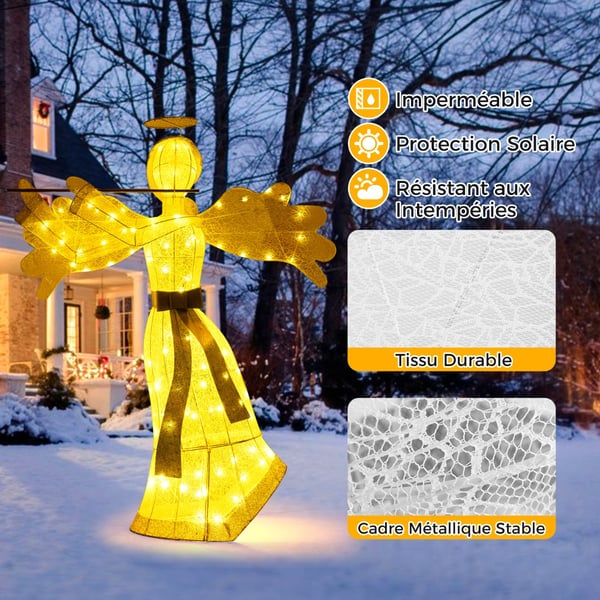 Julepynt, Engelformet Lysende Kunstig Juledekoration 100 LED-lys 4 Stænger 10 Lynlåse, 150 cm, Hvid Guld , Star