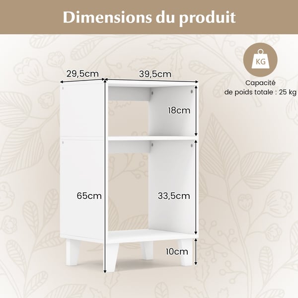 Sidebord, 39,5x29,5x65 cm, Hvid , Star