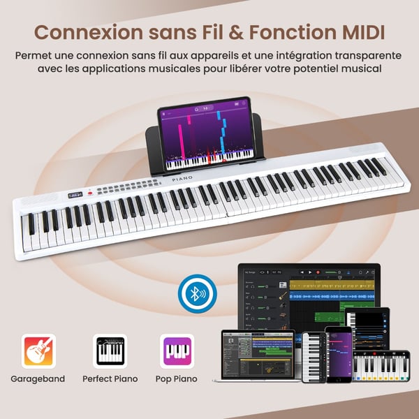 Piano Keyboard, 88 Tangenter Klaver med 1000 Rytmikker 1000 Toners, 128x23x6 cm, Sort , Star