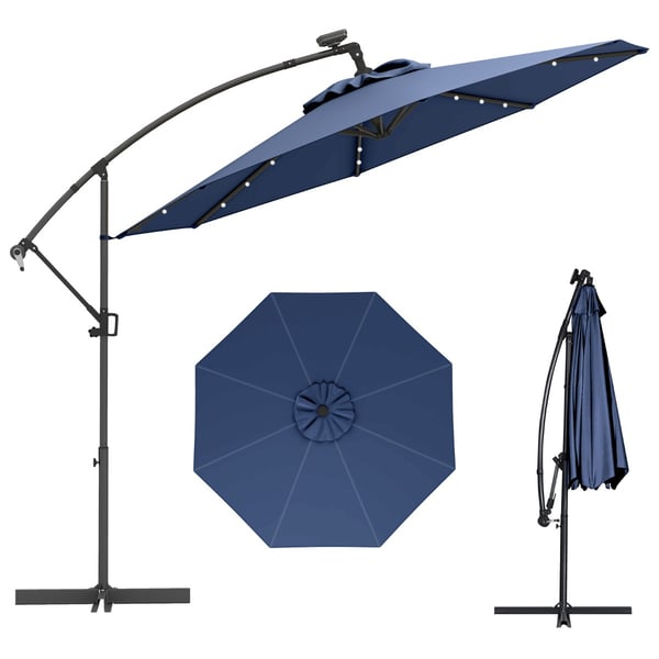 Parasol, 300 cm parasol med 32 solcelle-LED-lys & svejse, 300x245 cm, Brun , Star