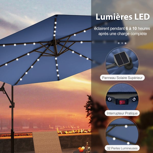 Parasol, 300 cm parasol med 32 solcelle-LED-lys & svejse, 300x245 cm, Brun , Star