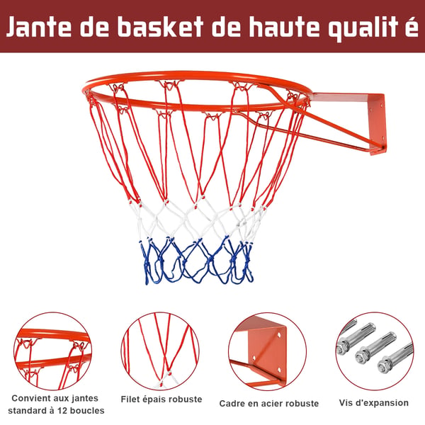 Basketballkurv og net, 56×46×13 cm, blå hvid og rød , Star