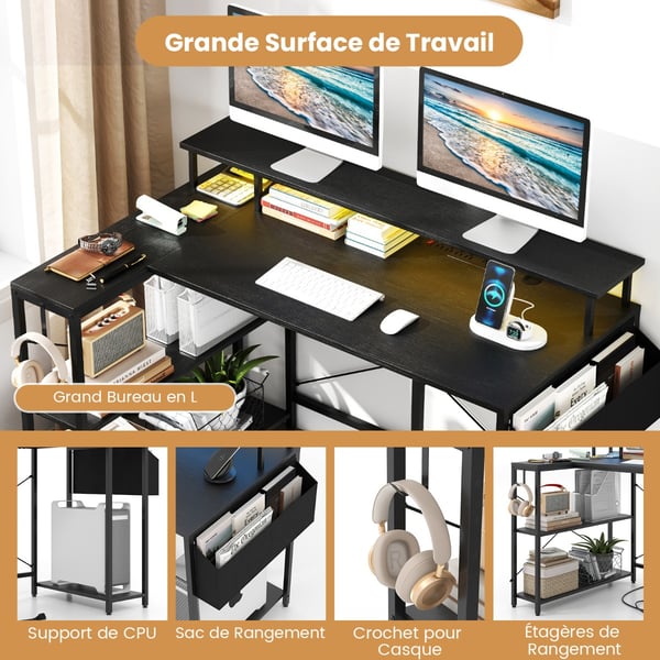 L-formet skrivebord, 120x80x87 cm, Sort , Star