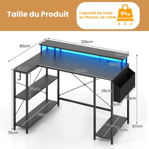 L-formet skrivebord, 120x80x87 cm, Sort , Star