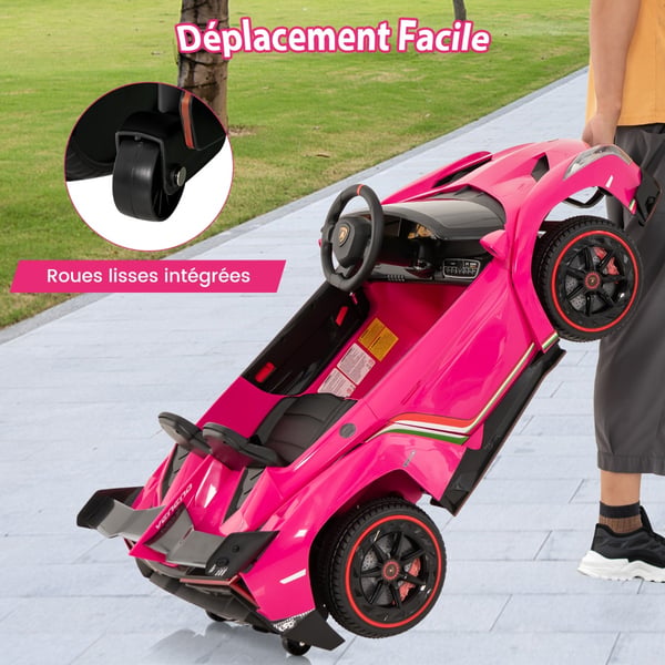 Elektrisk bil til børn, Lamborghini med fjernbetjening & LED-forlygter & horn & musik, 111x61x45 cm, pink , Star