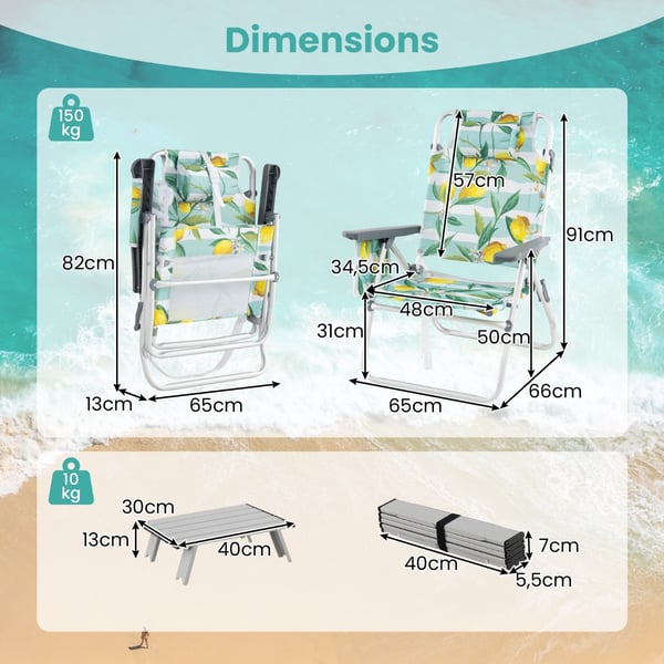 Strandstol og bord sæt, 5 positioner, grøn , Star
