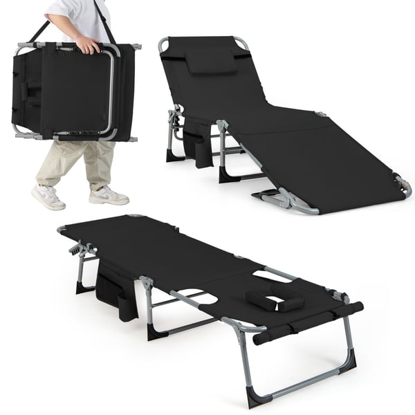 Sammenklappelig liggestol stol, 154x60x84 cm, Sort , Star