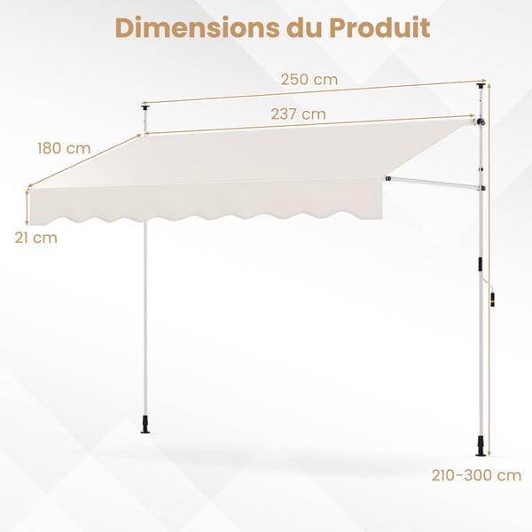 Markise, 250x120x210-300 cm, Hvid , Star